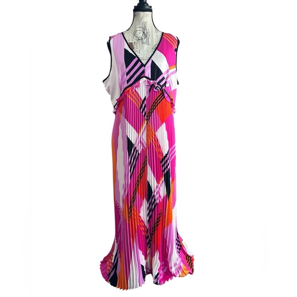 Karl Lagerfeld Dresses & Skirts - Karl Lagerfeld Paris Pleated Sleeveless Dress Pink Orange Geometric NWT 14 Bold